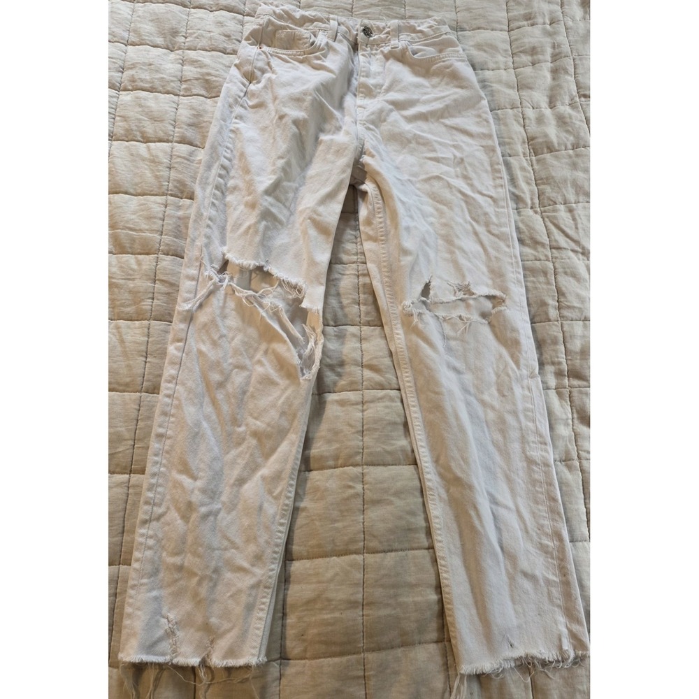 Zara jeans women's size 4 white ripped‎ holes distressed